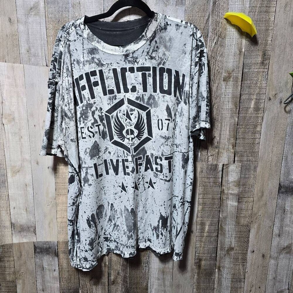 Affliction Thrashed Reversible All Over Print Gra… - image 1